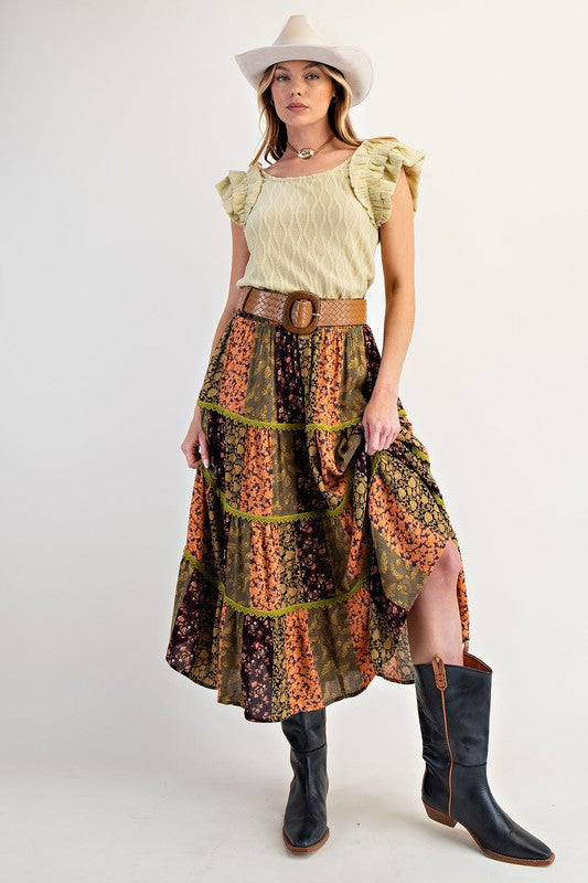 Ruffle Textured Knit Top-Shirts & Tops-Easel-Green Tea-Small-Inspired Wings Fashion