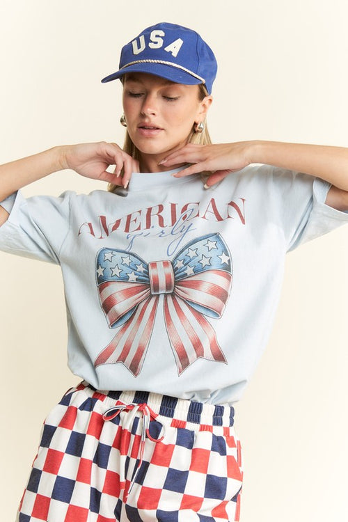 American Girly Graphic Tee-Shirts & Tops-Jade by Jane-L. Blue-Small-Inspired Wings Fashion
