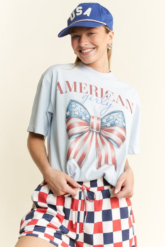 American Girly Graphic Tee-Shirts & Tops-Jade by Jane-L. Blue-Small-Inspired Wings Fashion
