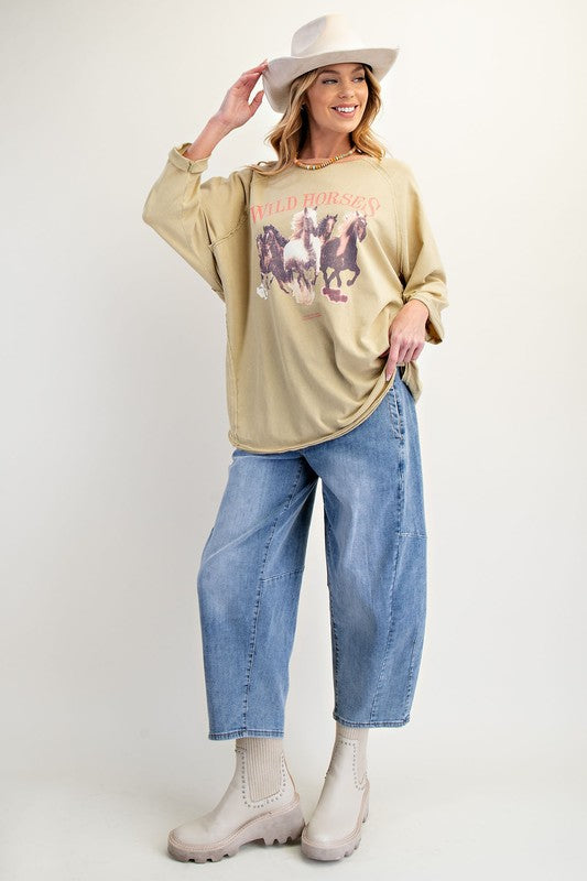 Wild Horses Print Top-Shirts & Tops-Easel-Faded Sage-Small-Inspired Wings Fashion