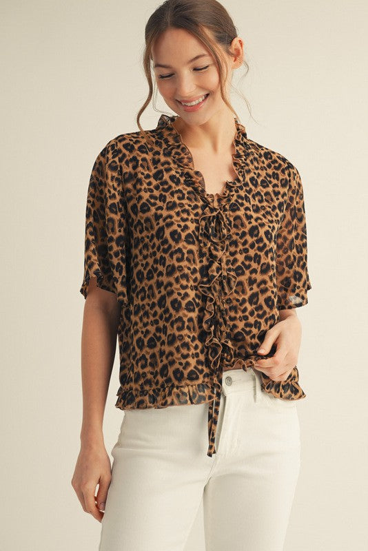 Front Tie Ruffle Top-Shirts & Tops-Jodifl-Animal-Small-Inspired Wings Fashion
