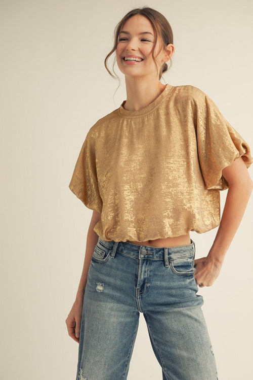 Puff Sleeve Metallic Crop Top-Shirts & Tops-Jodifl-Taupe-Small-Inspired Wings Fashion