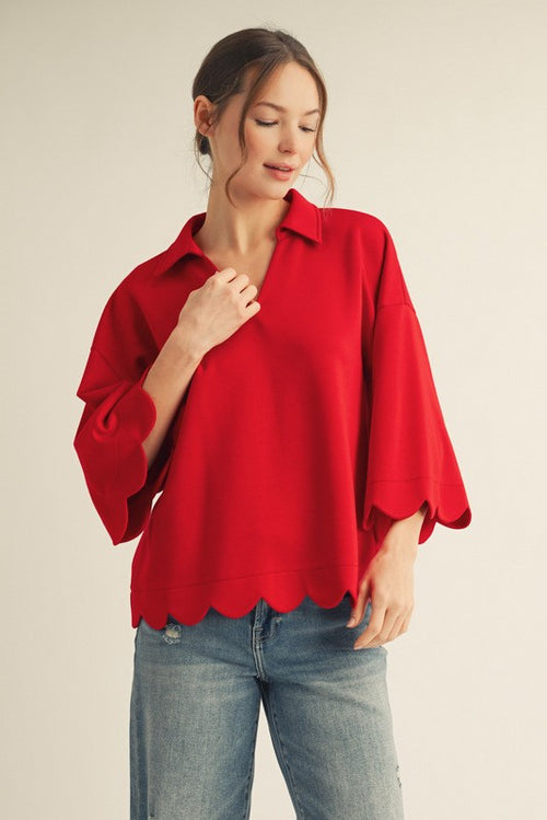 Scallop Edge Top-Shirts & Tops-Jodifl-Tomato Red-Small-Inspired Wings Fashion