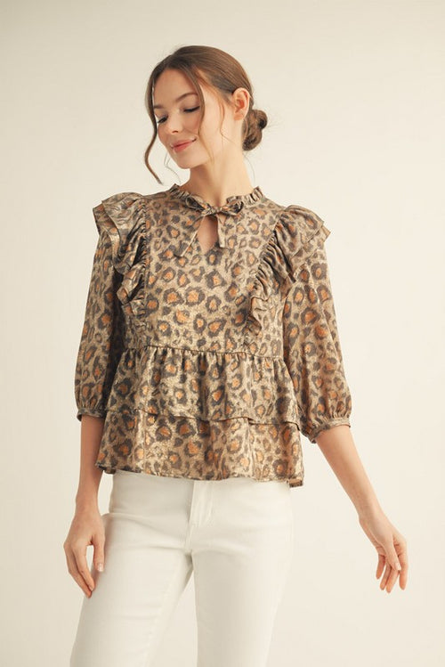 Metallic Leopard Top-Shirts & Tops-Jodifl-Toffee-Small-Inspired Wings Fashion