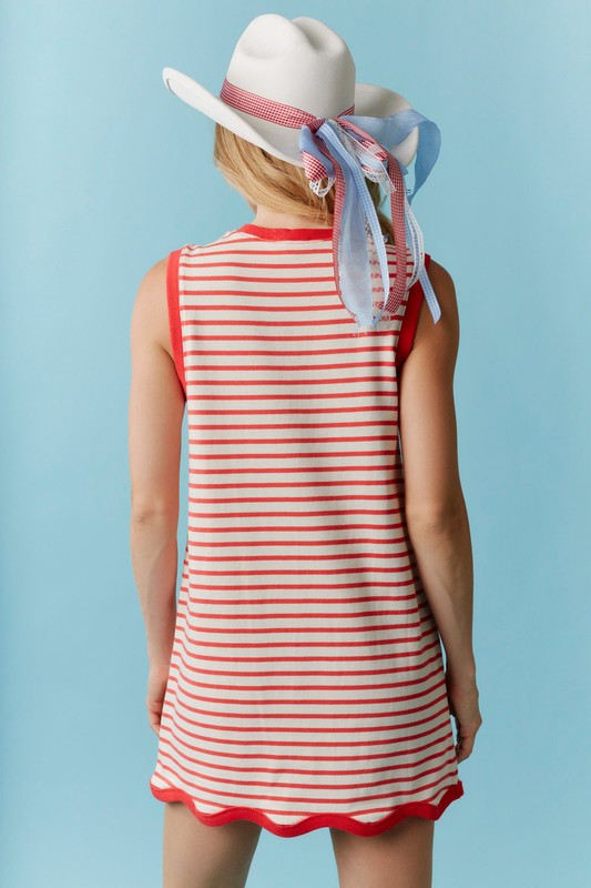 Lace Bow Stripe Mini Dress-Dress-Peach Love California-Red-Small-Inspired Wings Fashion
