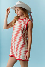 Lace Bow Stripe Mini Dress-Dress-Peach Love California-Red-Small-Inspired Wings Fashion