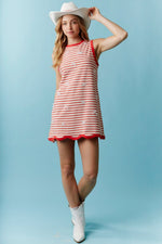 Lace Bow Stripe Mini Dress-Dress-Peach Love California-Red-Small-Inspired Wings Fashion