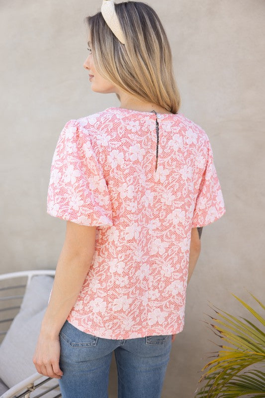 Floral Textured Top-Shirts & Tops-VOY-Peach-Small-Inspired Wings Fashion