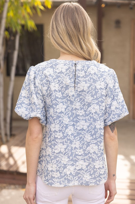 Floral Textured Top-Shirts & Tops-VOY-Peach-Small-Inspired Wings Fashion