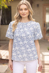 Floral Textured Top-Shirts & Tops-VOY-Slate Blue-Small-Inspired Wings Fashion