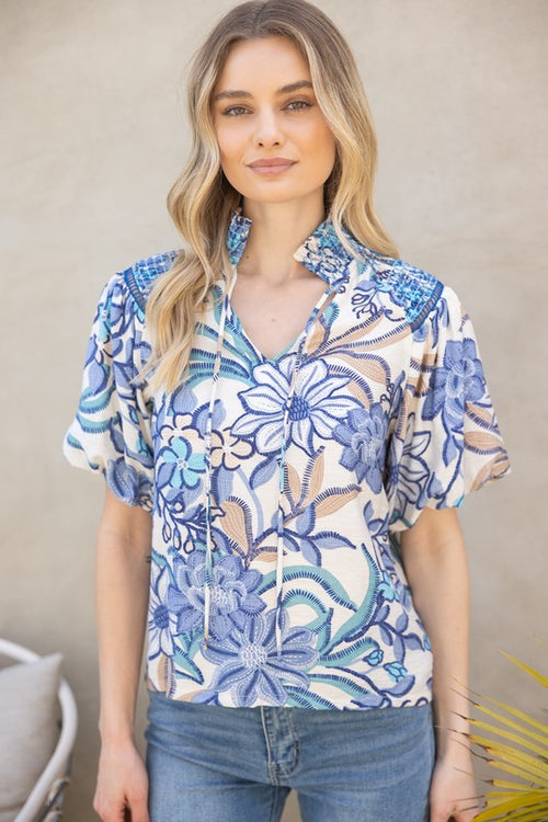 Front Tie Floral Top-Shirts & Tops-VOY-Navy-Small-Inspired Wings Fashion