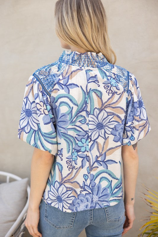 Front Tie Floral Top-Shirts & Tops-VOY-Navy-Small-Inspired Wings Fashion