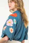 Flower Sleeve Textured Top-Shirts & Tops-THML-Navy-XS-Inspired Wings Fashion