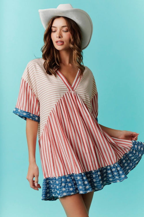 Americana V Neck Dress-Dress-Fantastic Fawn-Red-Small-Inspired Wings Fashion