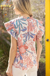 Pleated Sleeve Floral Top-Shirts & Tops-VOY-Pink-Small-Inspired Wings Fashion