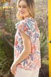 Pleated Sleeve Floral Top-Shirts & Tops-VOY-Pink-Small-Inspired Wings Fashion
