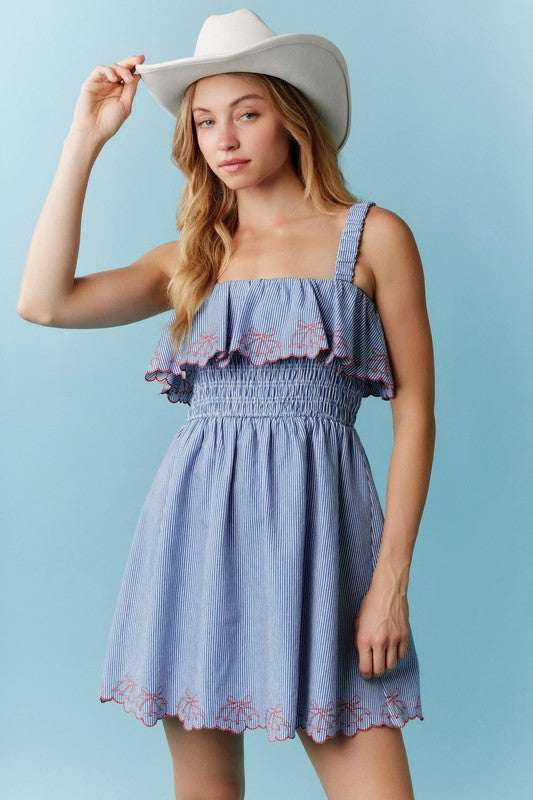 Denim Stripe Ruffle Dress Blue / Medium Denim Stripe Ruffle Dress Blue / Medium