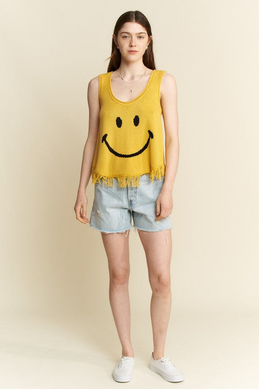 Smiley Fringe Tank Top-Shirts & Tops-Jade by Jane-Yellow-Small-Inspired Wings Fashion