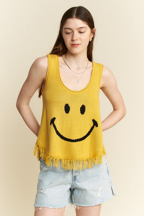 Smiley Fringe Tank Top-Shirts & Tops-Jade by Jane-Yellow-Small-Inspired Wings Fashion