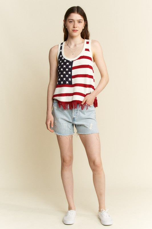 USA Fringe Tank Top-Shirts & Tops-Jade by Jane-Cream-Small-Inspired Wings Fashion