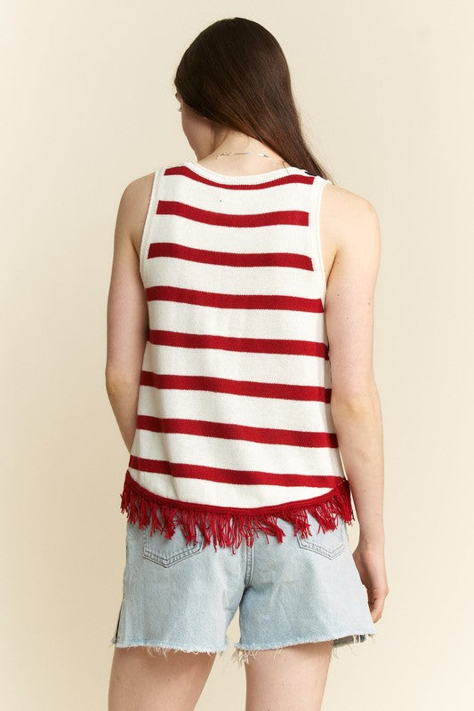 USA Fringe Tank Top-Shirts & Tops-Jade by Jane-Cream-Small-Inspired Wings Fashion