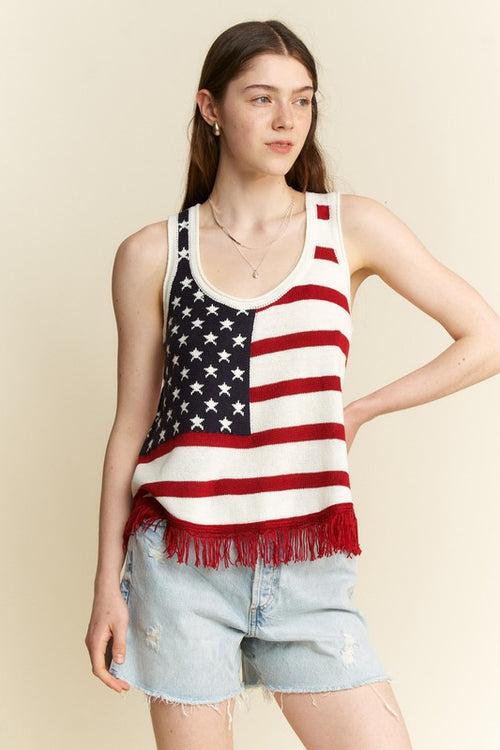 USA Fringe Tank Top-Shirts & Tops-Jade by Jane-Cream-Small-Inspired Wings Fashion
