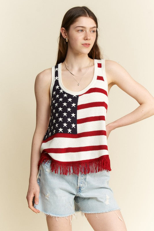 USA Fringe Tank Top-Shirts & Tops-Jade by Jane-Cream-Small-Inspired Wings Fashion