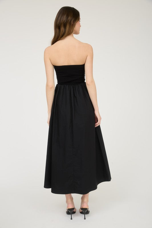Strapless Front Twist Midi Dress-dress-Blu Pepper-Black-Small-Inspired Wings Fashion