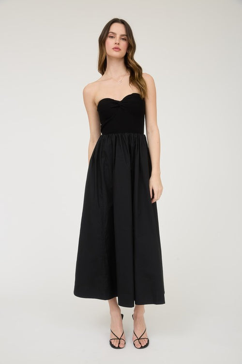 Strapless Front Twist Midi Dress-dress-Blu Pepper-Black-Small-Inspired Wings Fashion