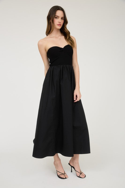 Strapless Front Twist Midi Dress-dress-Blu Pepper-Black-Small-Inspired Wings Fashion