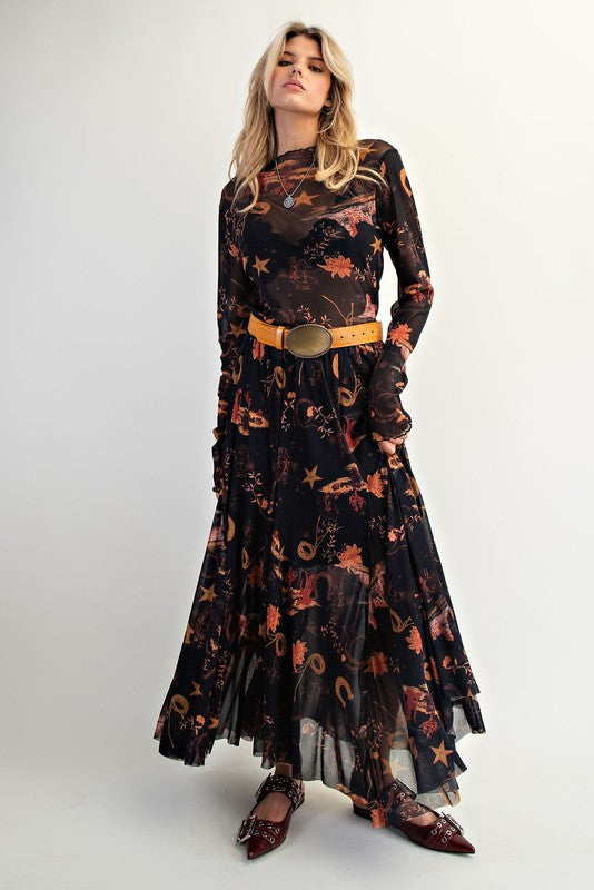 Western Mesh Maxi Skirt Black / Medium