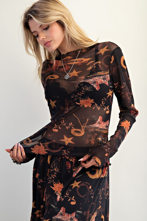 Western Mesh Top-Shirts & Tops-Easel-Black-Small-Inspired Wings Fashion