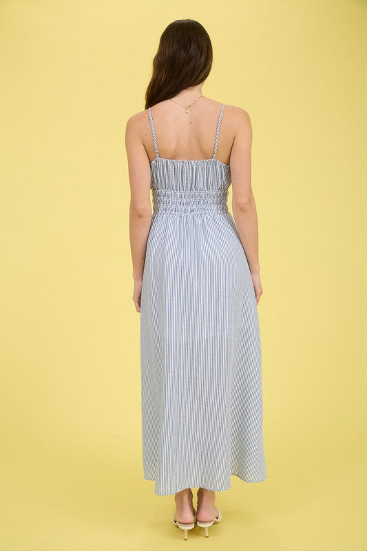 Lace Trim Stripe Dress-Dress-Blu Pepper-Navy-Small-Inspired Wings Fashion