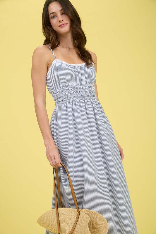Lace Trim Stripe Dress-Dress-Blu Pepper-Navy-Small-Inspired Wings Fashion