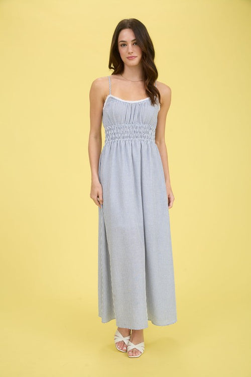 Lace Trim Stripe Dress-Dress-Blu Pepper-Navy-Small-Inspired Wings Fashion