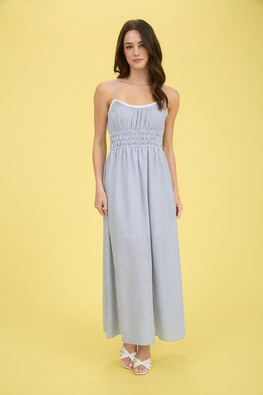 Lace Trim Stripe Dress-Dress-Blu Pepper-Navy-Small-Inspired Wings Fashion