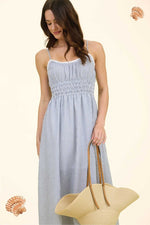 Lace Trim Stripe Dress-Dress-Blu Pepper-Navy-Small-Inspired Wings Fashion