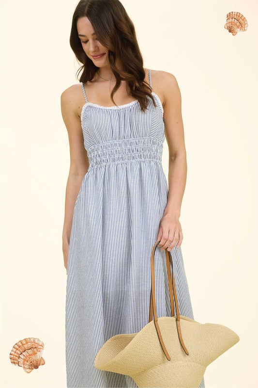 Lace Trim Stripe Dress-Dress-Blu Pepper-Navy-Small-Inspired Wings Fashion