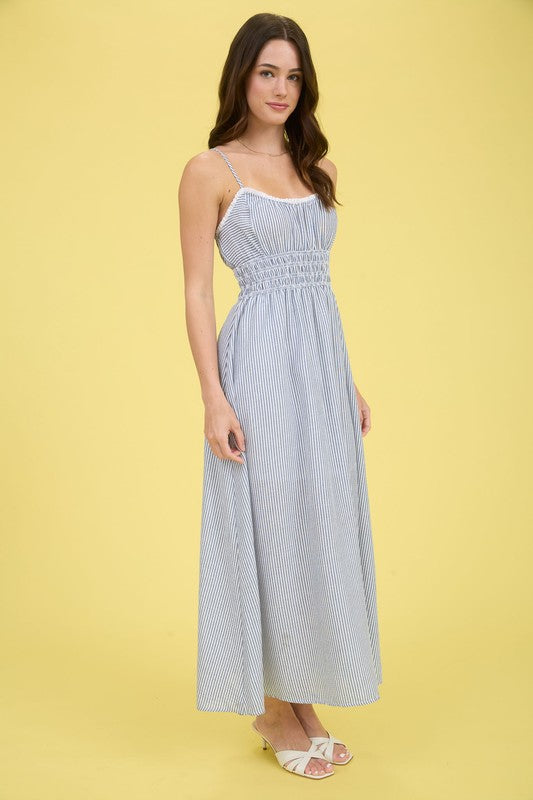 Lace Trim Stripe Dress-Dress-Blu Pepper-Navy-Small-Inspired Wings Fashion