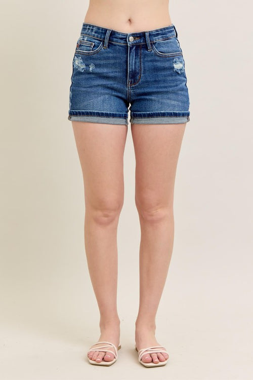 Mid Rise Dad Shorts-Shorts-Judy Blue-DK-Small-Inspired Wings Fashion
