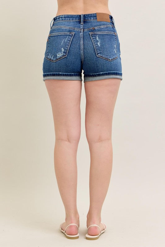 Mid Rise Dad Shorts-Shorts-Judy Blue-DK-Small-Inspired Wings Fashion