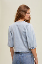 Self Front Tie Denim Top-Shirts & Tops-Wishlist-Denim-Small-Inspired Wings Fashion