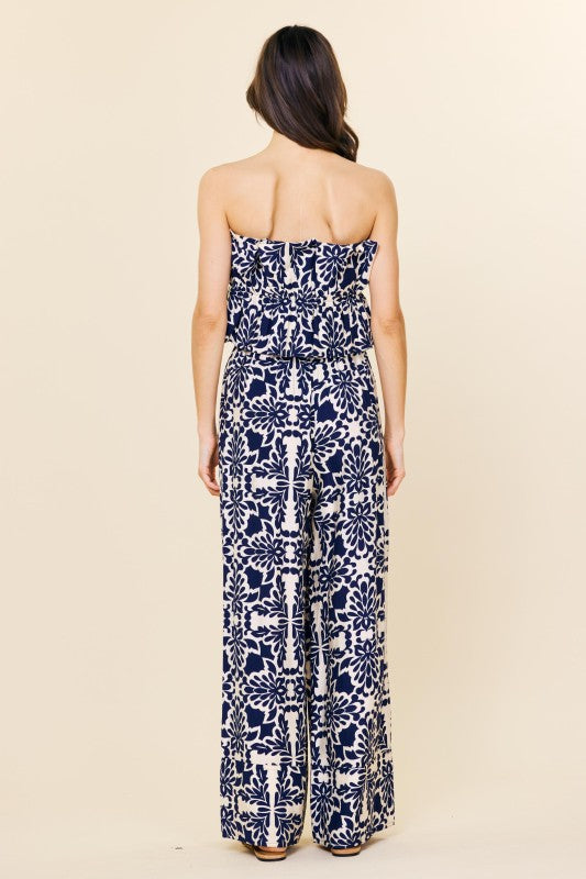 Wide Leg Strapless Jumpsuit-Jumpsuit-Skies Are Blue-Navy/Ivory-XS-Inspired Wings Fashion