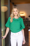 Pearled Ruffle Top-Shirts & Tops-VOY-Green-Small-Inspired Wings Fashion
