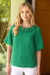 Pearled Ruffle Top-Shirts & Tops-VOY-Green-Small-Inspired Wings Fashion