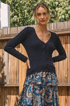 Pointelle Knit Scallop Top-Shirts & Tops-Skies Are Blue-Navy-XS-Inspired Wings Fashion