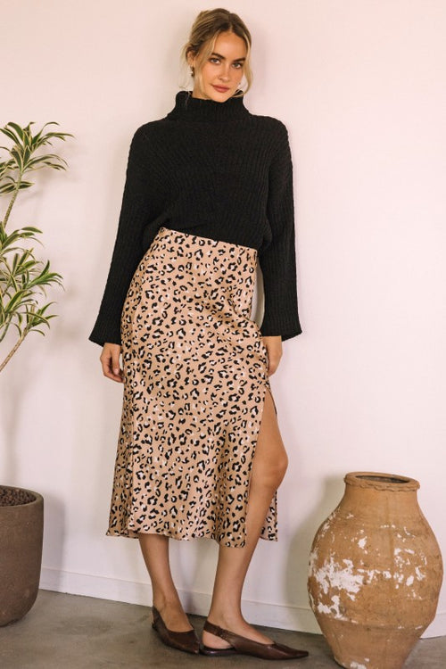 Satin Leopard Midi Skirt-Skirt-Skies Are Blue-Leopard-XS-Inspired Wings Fashion