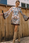 Border Print Mini Dress-Dress-Skies Are Blue-Ivory/Brown/Blue-XS-Inspired Wings Fashion