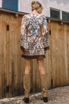 Border Print Mini Dress-Dress-Skies Are Blue-Ivory/Brown/Blue-XS-Inspired Wings Fashion