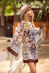Border Print Mini Dress-Dress-Skies Are Blue-Ivory/Brown/Blue-XS-Inspired Wings Fashion